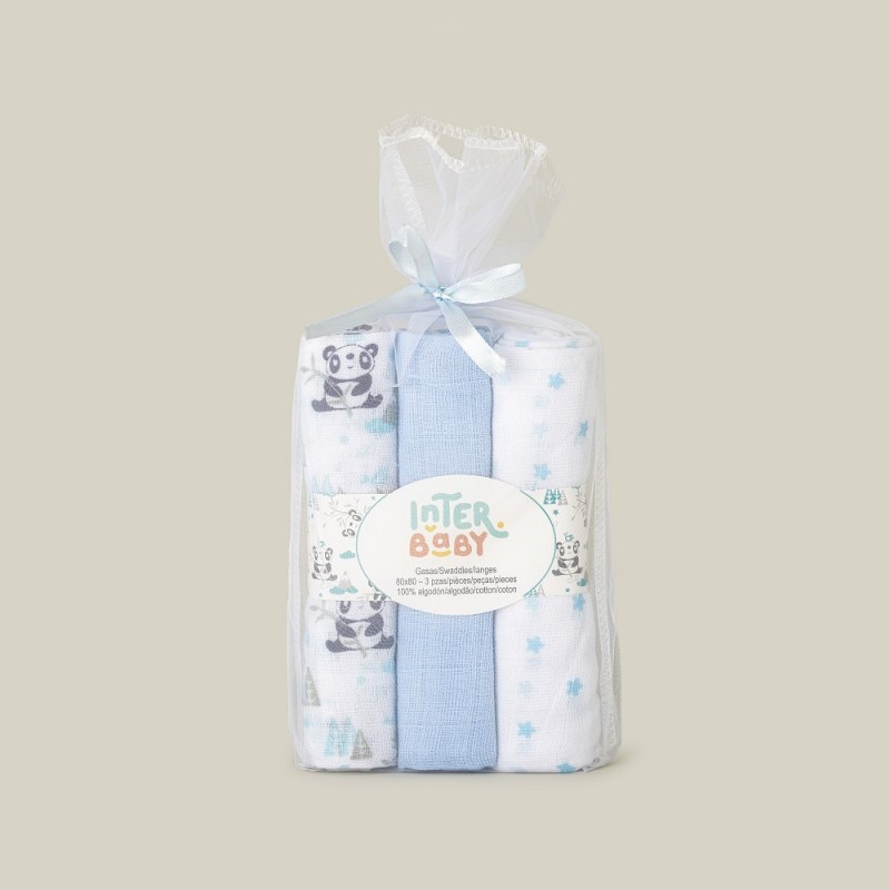 Pack 2 Gasas de Bebé algodón 100% 80x80cm colores: azul, rosa y blanco